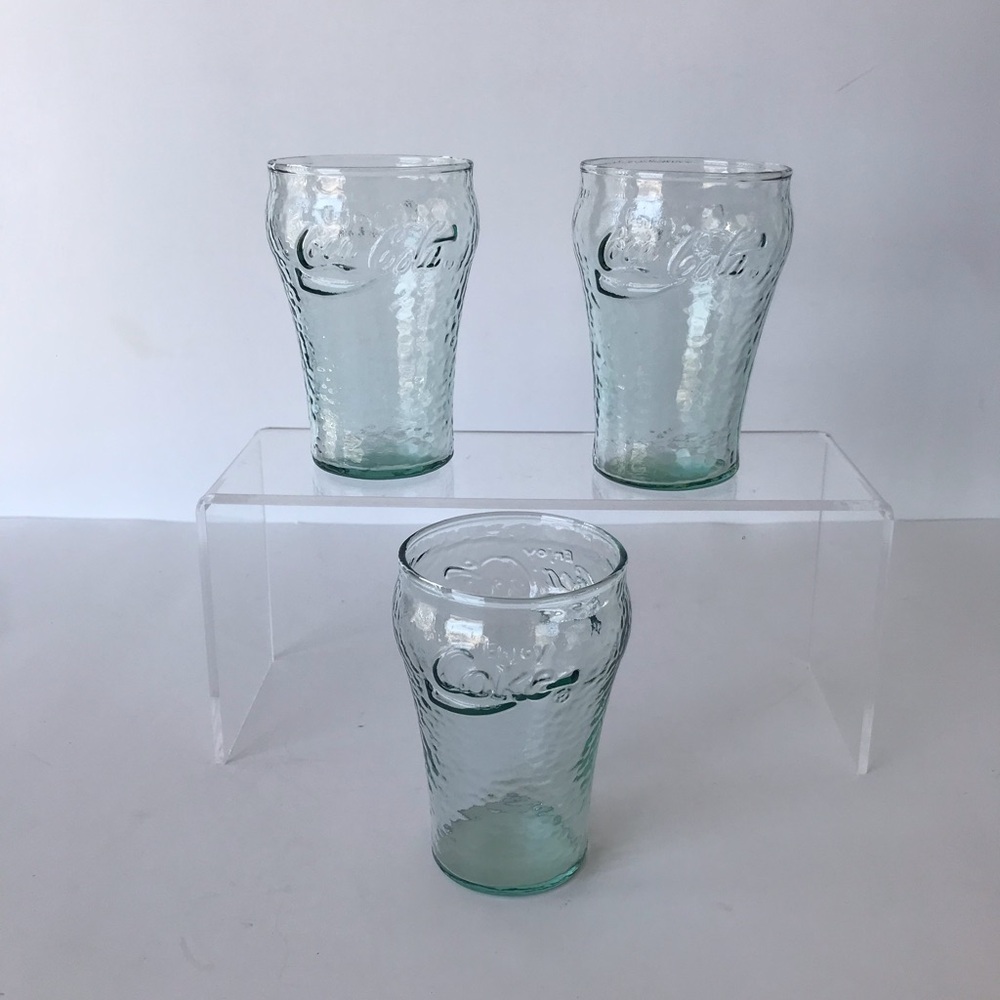 Vintage Set of 3 Mini Coca Cola Retro Classic Coke Drinking Tinted Clear Glass
